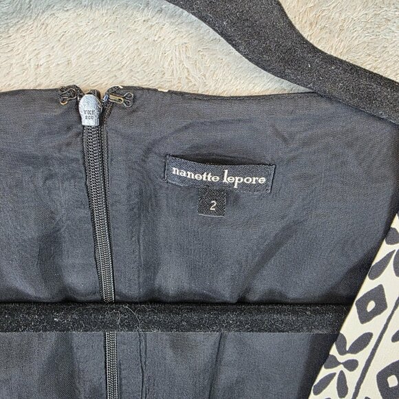 Vintage Nanette Lepore Blouse Womens 2 Black White Silk Sequin Embellished Boho - Picture 4 of 14